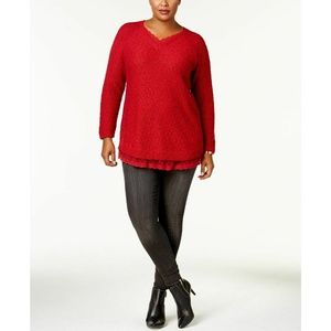 Style & Co Red Lace-Trimmed Tunic Knit Sweater